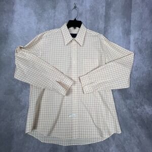 Vineyard Place Shirt‎ Men's XL 100% Cotton Peach Check Long Sleeve Button Shirt